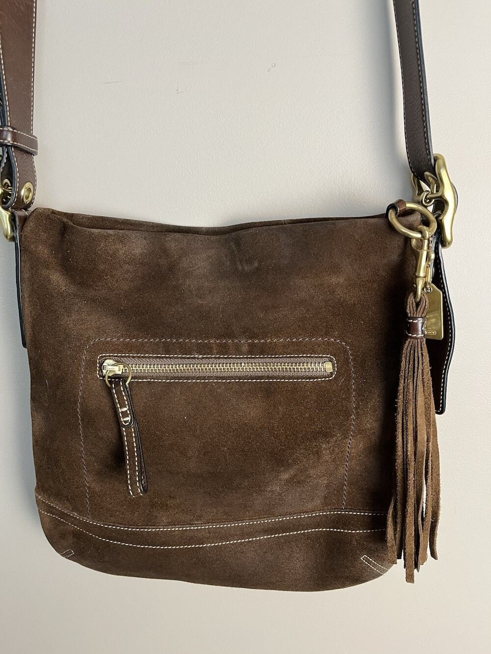 Vintage Coach # 1419 Suede Leather Fringe Tassel Shoulder Purse Bag Boho